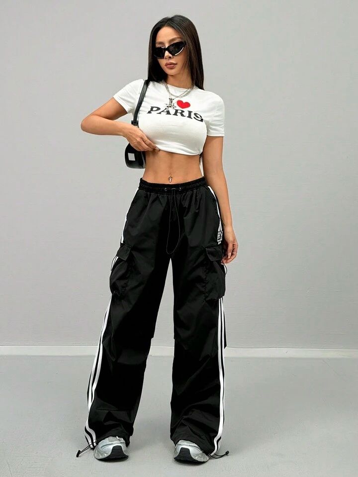 "Femme" MultiPocket Black Cargo Pant