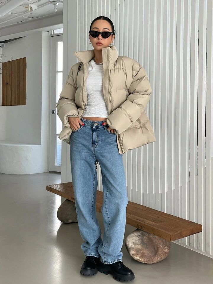 "Glam doll" Beige Puffer Jacket