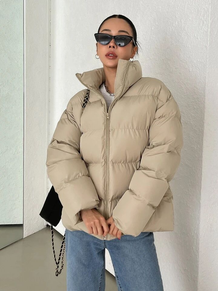 "Glam doll" Beige Puffer Jacket