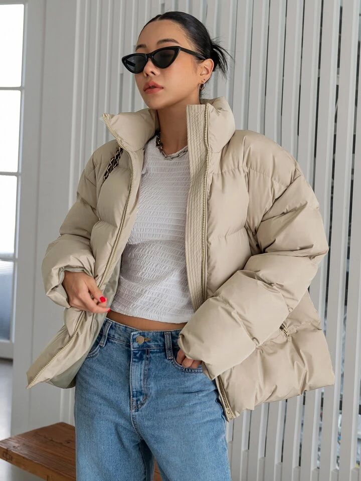 "Glam doll" Beige Puffer Jacket