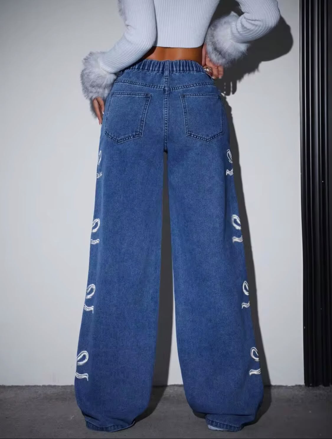 *Best Seller*White Bows Printed Blue Jeans