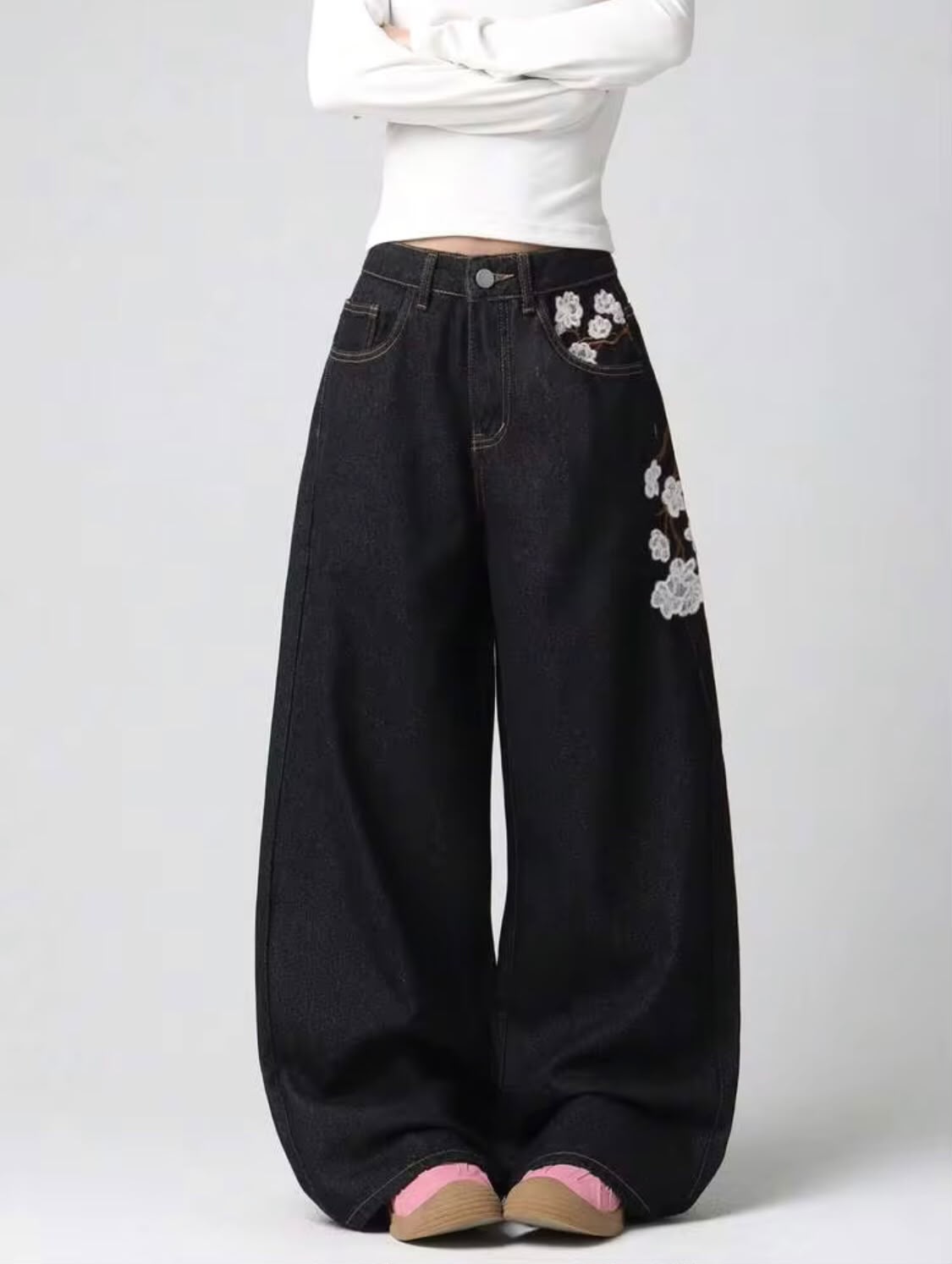 *Best Seller"Flowers Printed Black Jeans