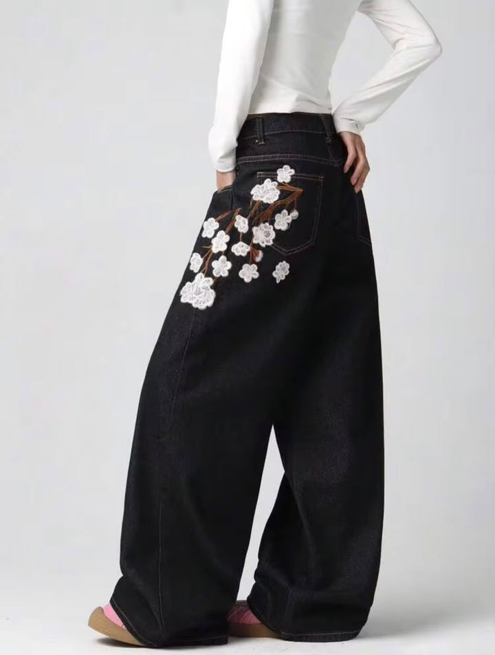 *Best Seller"Flowers Printed Black Jeans