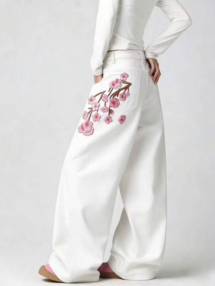*Best Seller" Flowers Printed White Jeans