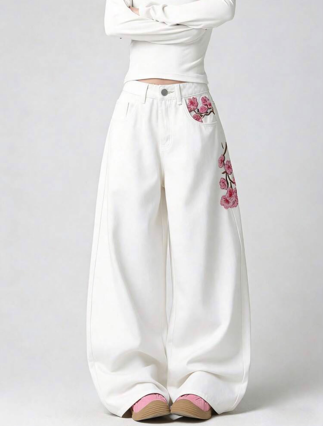 *Best Seller" Flowers Printed White Jeans