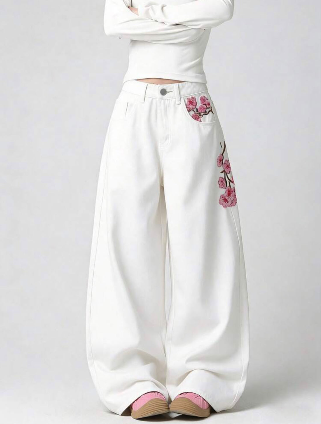*Best Seller" Flowers Printed White Jeans