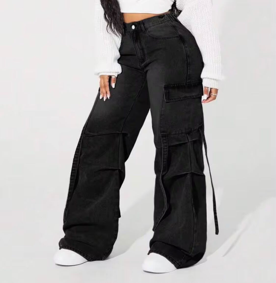 "Daisy" Multipocket Black Cargo Pant