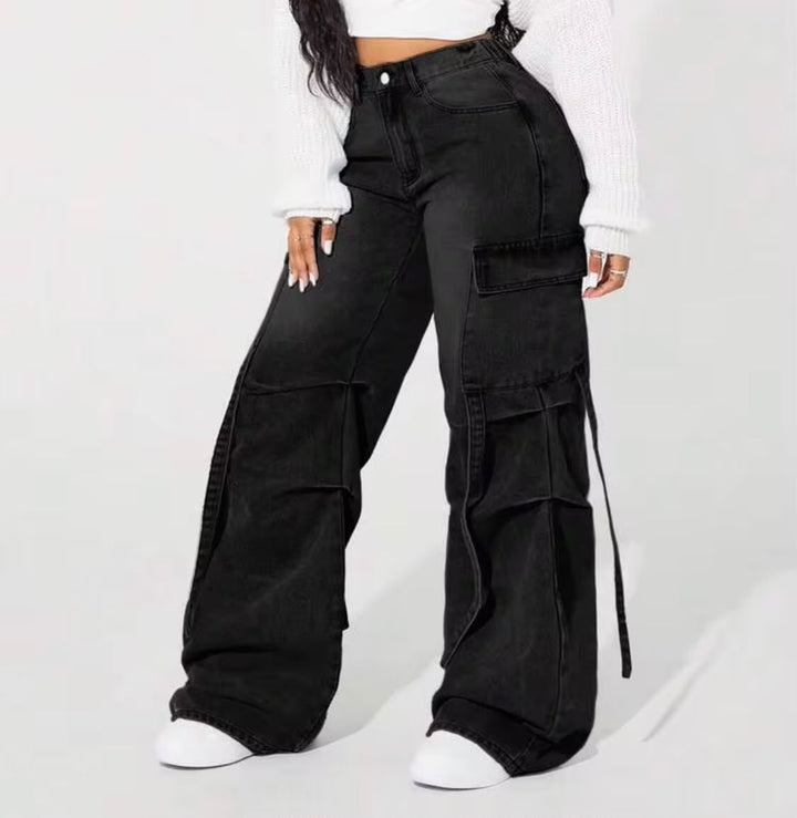 "Daisy" Multipocket Black Cargo Pant