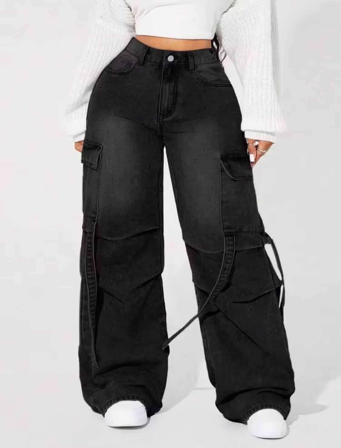"Daisy" Multipocket Black Cargo Pant