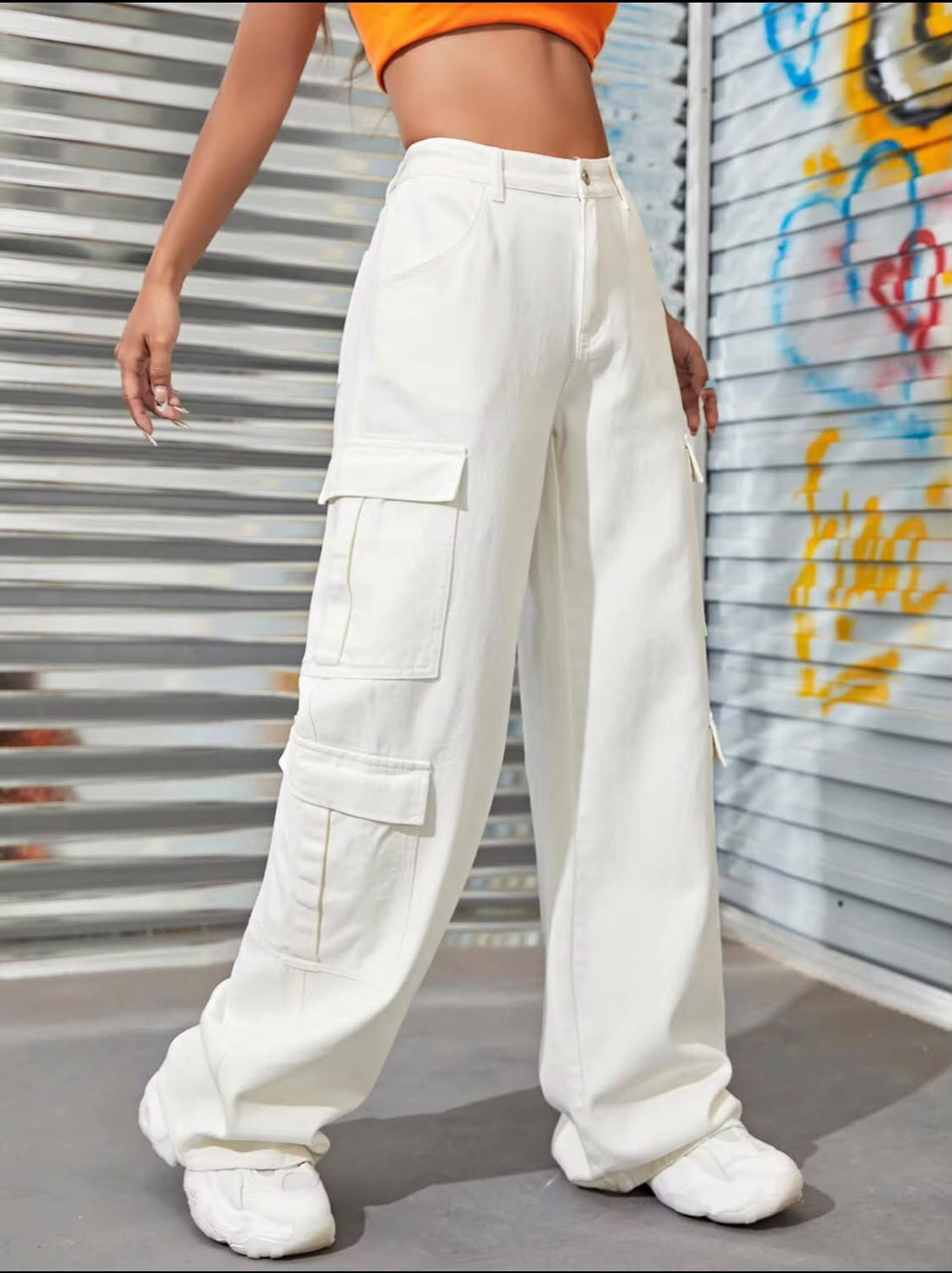 "Shimmer" Multipocket Off White Cargo Pant