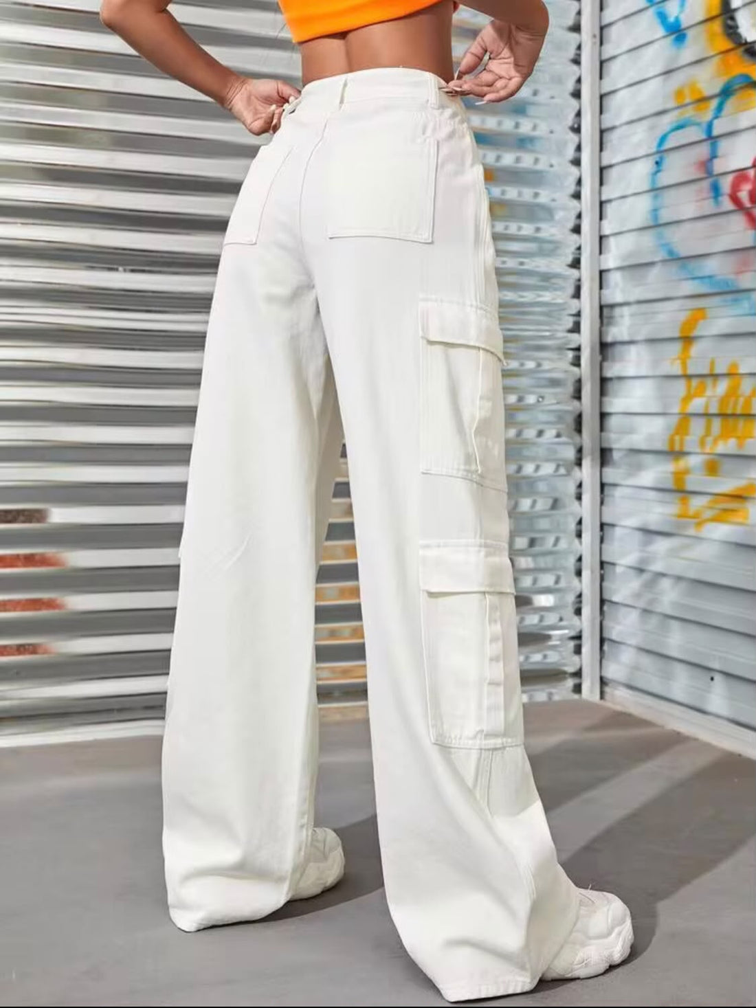 "Shimmer" Multipocket Off White Cargo Pant
