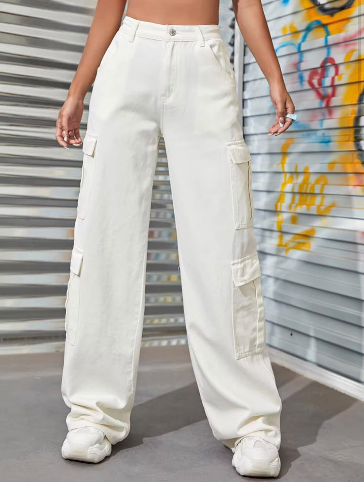 "Shimmer" Multipocket Off White Cargo Pant
