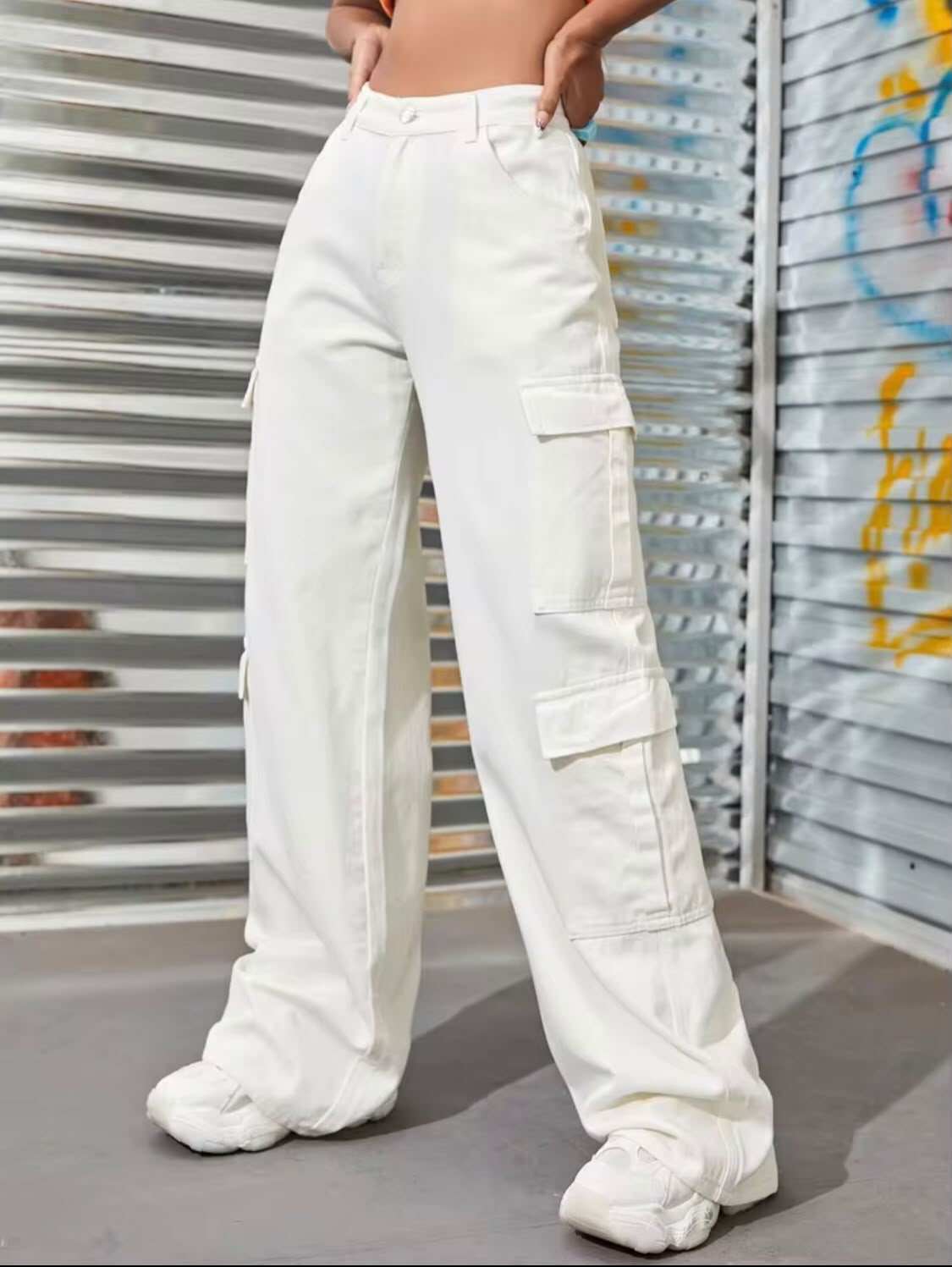 "Shimmer" Multipocket Off White Cargo Pant