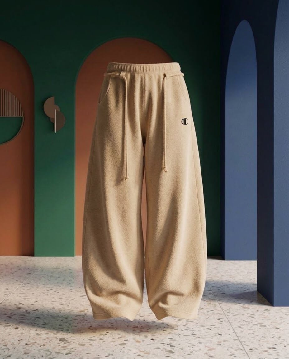 Fleece Baggy Wide Leg Beige Pant