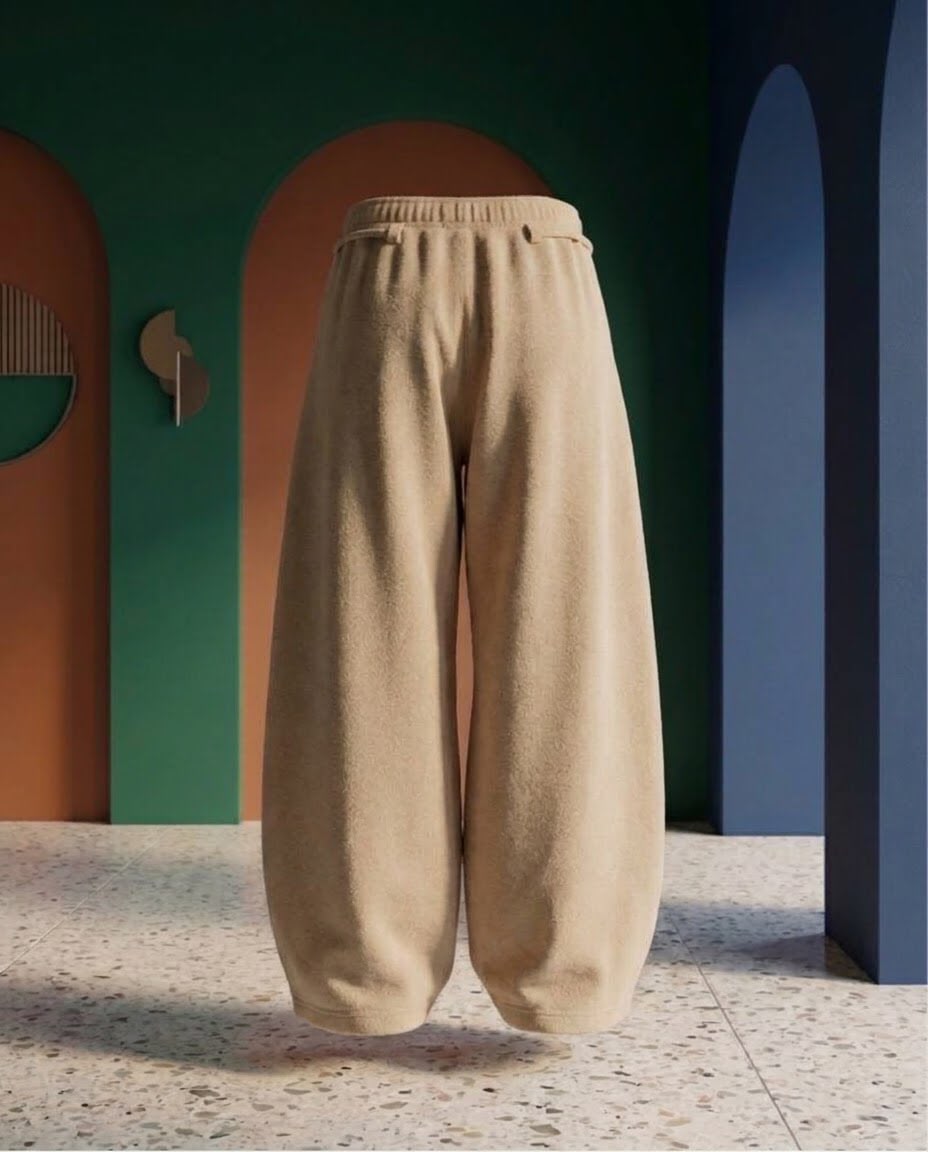 Fleece Baggy Wide Leg Beige Pant