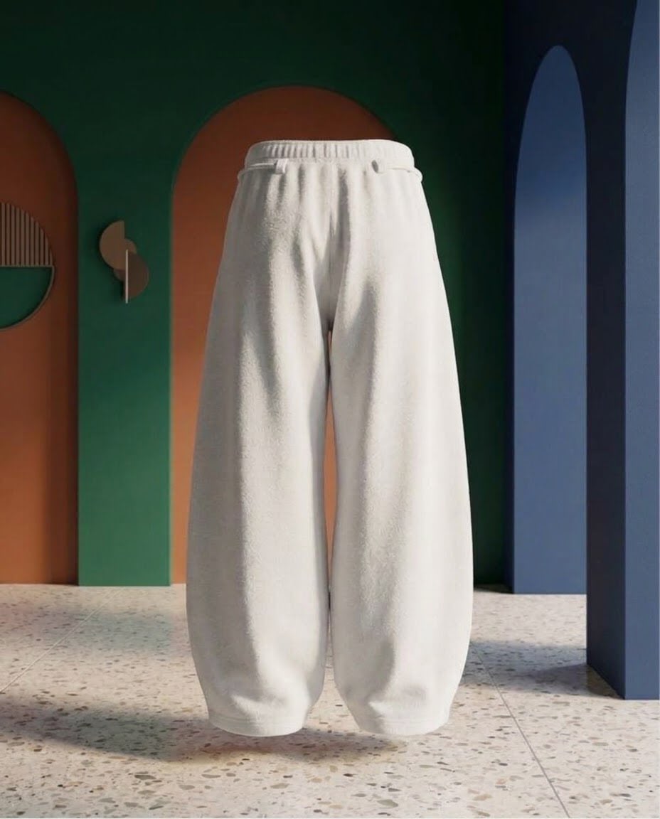 Fleece Baggy Wide Leg White Pant