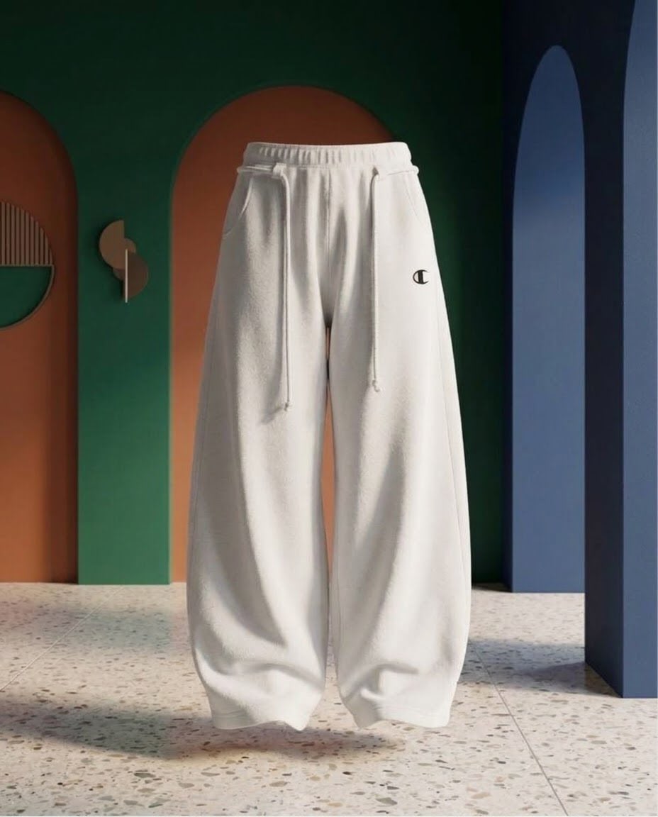 Fleece Baggy Wide Leg White Pant