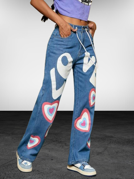 *Best Seller*LOVE Printed Wide Leg Black Jeans