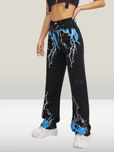 *Best Seller*Thunders Printed Wide Leg Black Jeans