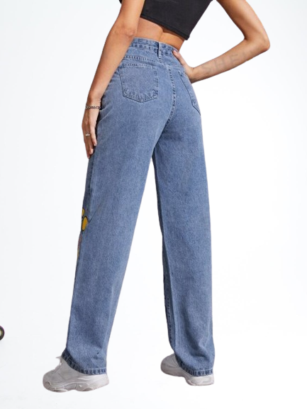 *Best Seller*Writing Printed Wide Leg Blue Jeans
