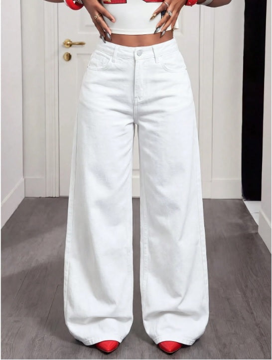 Snow White Wide Leg High Waist Jeans
