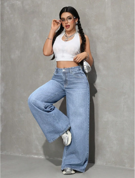 Light Blue Blast Wide Leg High Waist Jeans