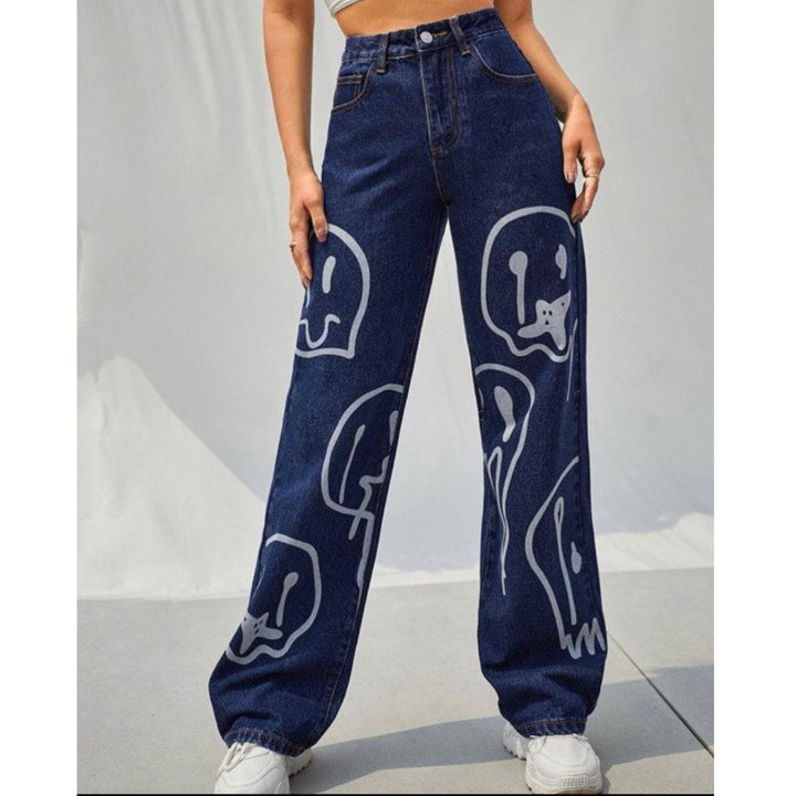 *Best Seller*Smiley Printed Wide Leg High Waist Jeans