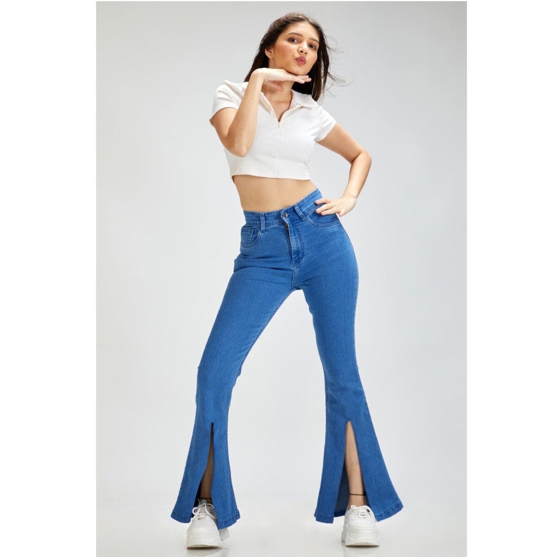 *New Arrival* Blue Bottom Open High Waist Flare Jeans