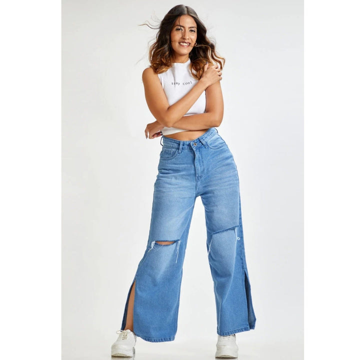*New Arrival* Blast Blue Ripped Wide Leg High Waist Jeans