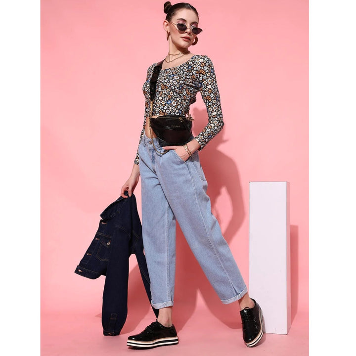 Light Blue Folded High Waist Jeans