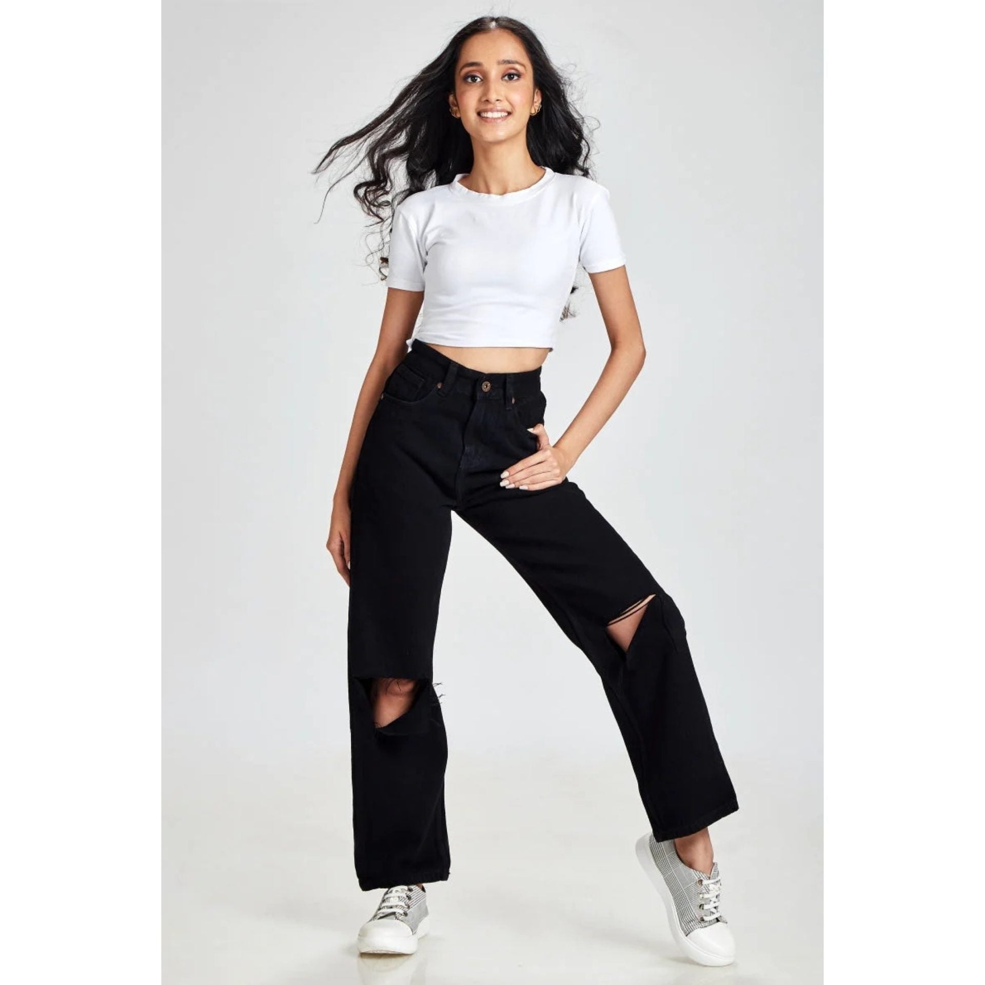 *New Arrival* Black Ripped Wide Leg High Waist Jeans