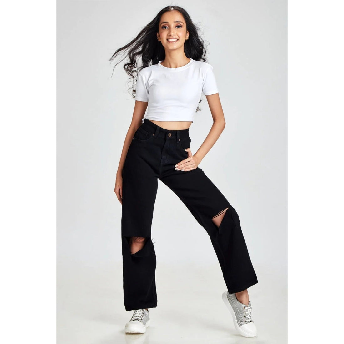 *New Arrival* Black Ripped Wide Leg High Waist Jeans