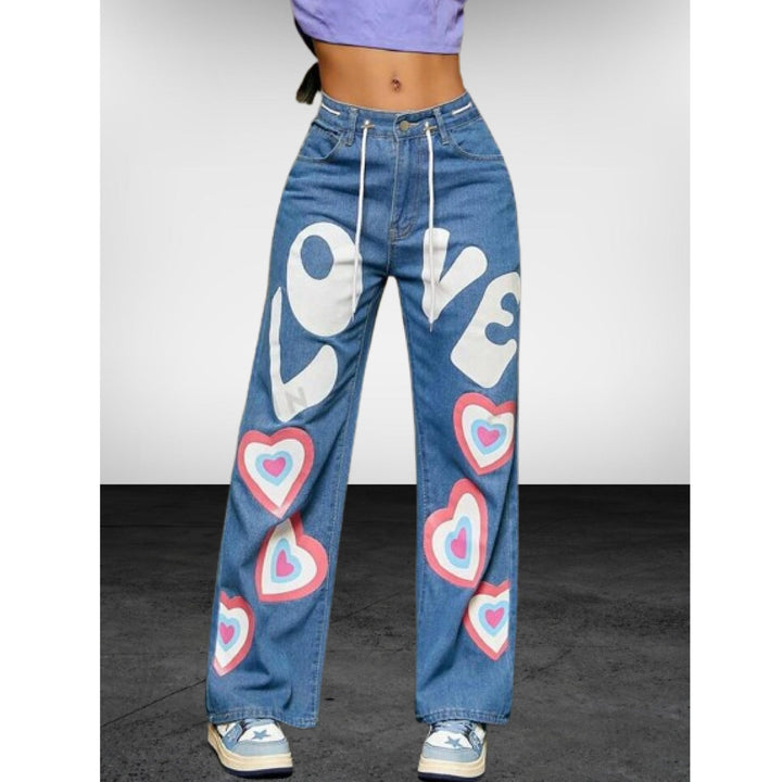 *Best Seller*LOVE Printed Wide Leg Black Jeans