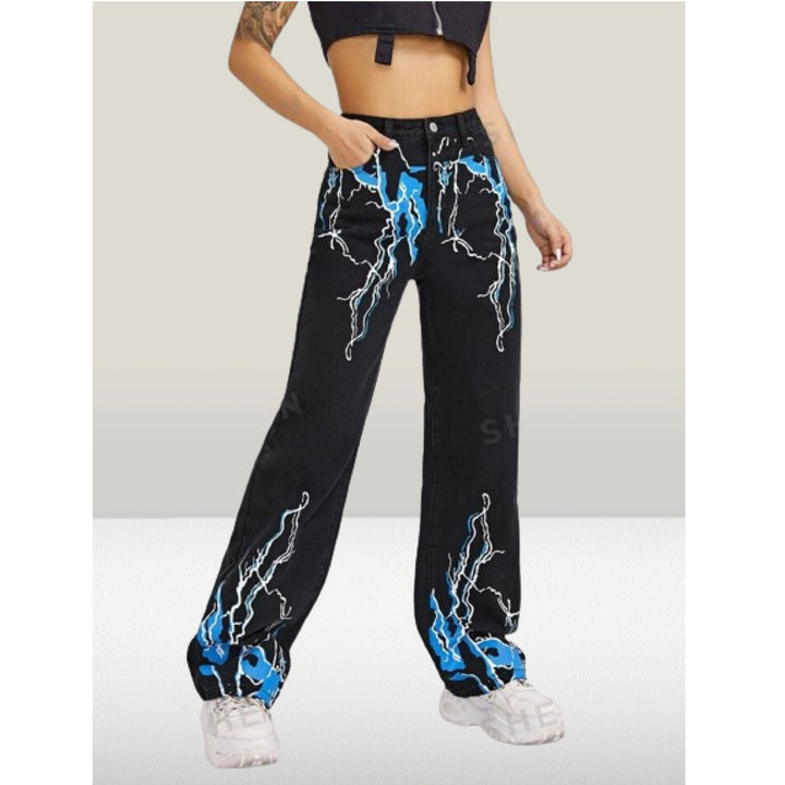 *Best Seller*Thunders Printed Wide Leg Black Jeans