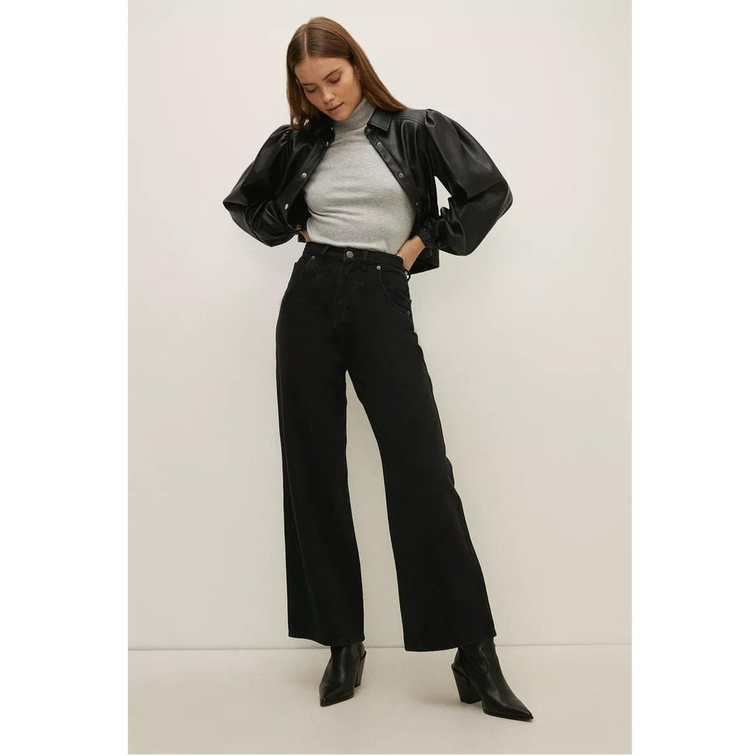 *New Arrival* Short Length Wide Leg Black High Waist Jeans