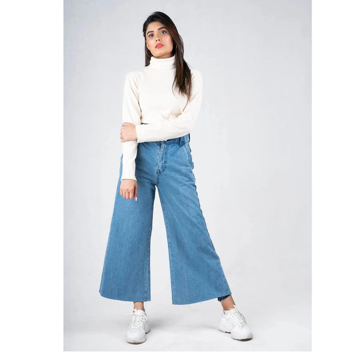 *New Arrival* Short Length Wide Leg Blue  High Waist Jeans