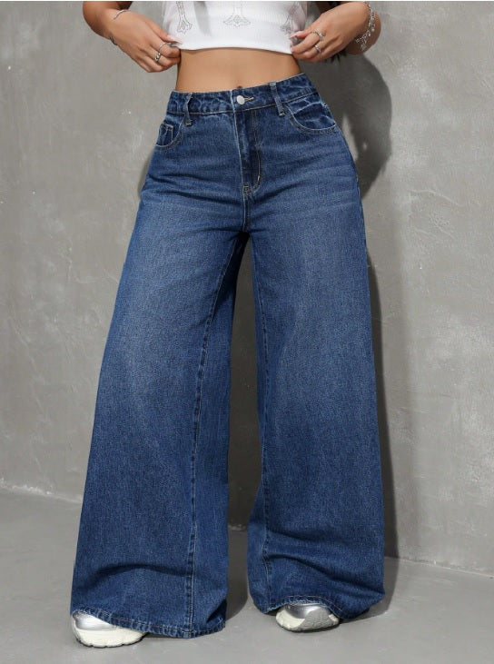Blue Wide Leg High Waist Jeans