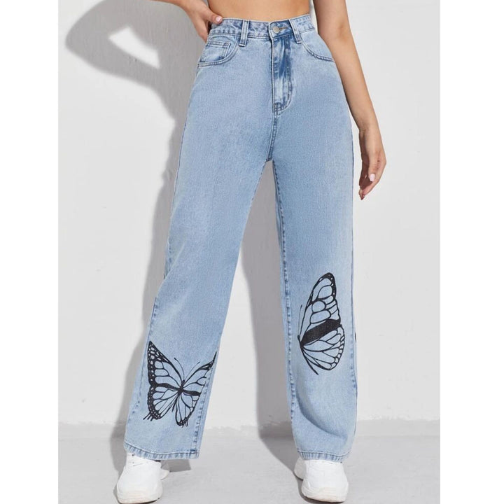 *Best Seller*Black Butterfly Printed Wide Leg High Waist Jeans
