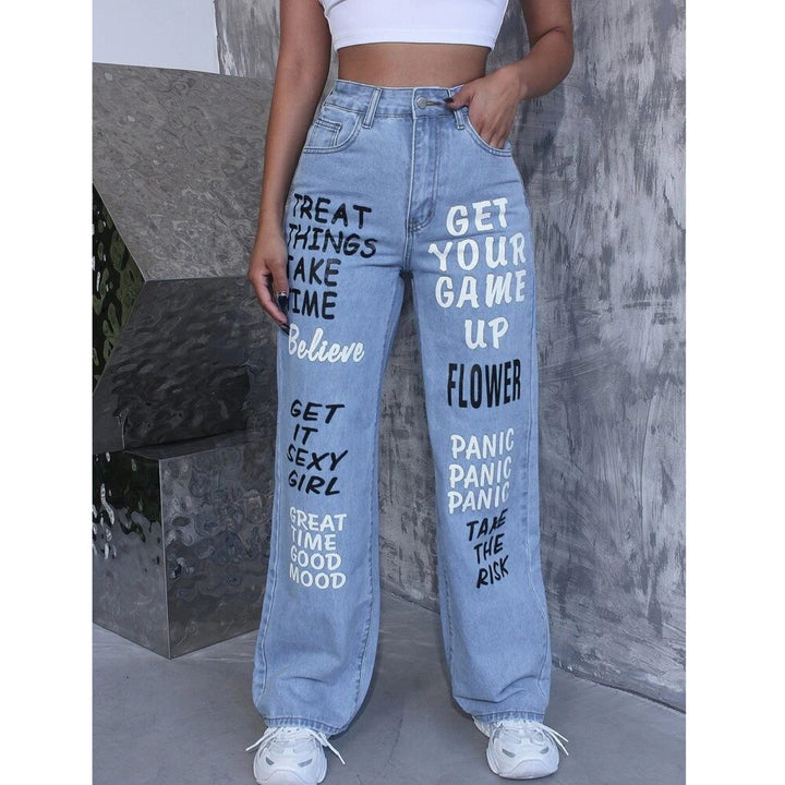 *Best Seller* Text Printed Wide Leg High Waist Jeans