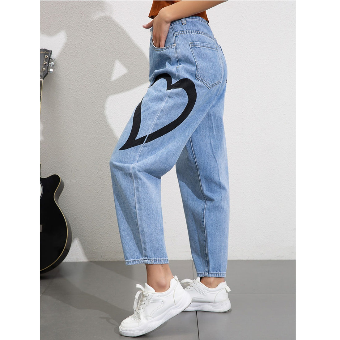 *Best Seller*Black Heart Printed Wide Leg High Waist Jeans