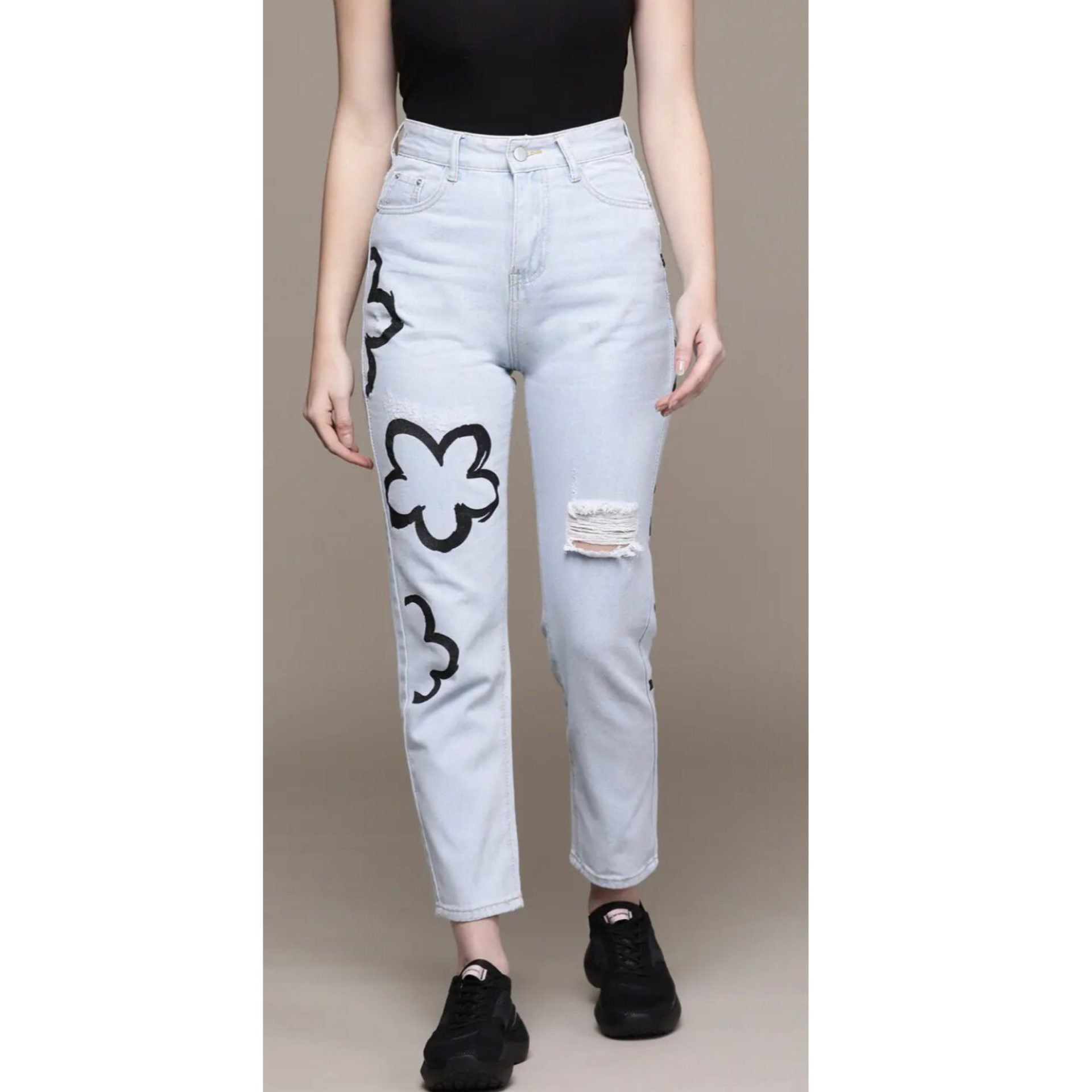 The Printed Flower Pacific Blue High Waist Jeans