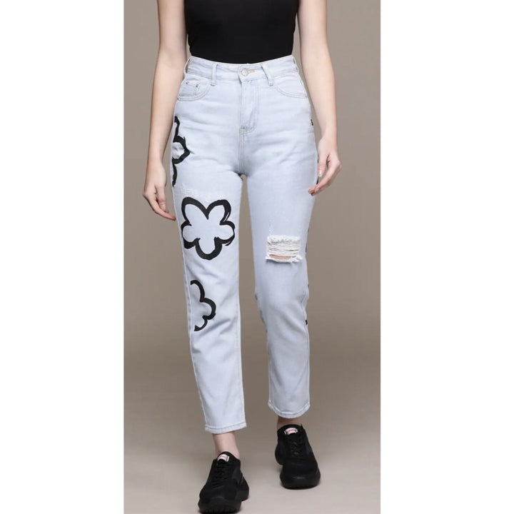 The Printed Flower Pacific Blue High Waist Jeans