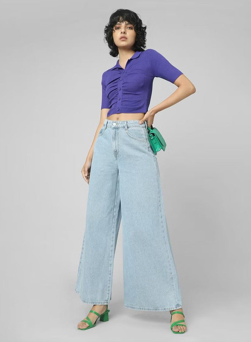 *New Arrival* Retro Sky Blue Wide Leg High Waist Jeans