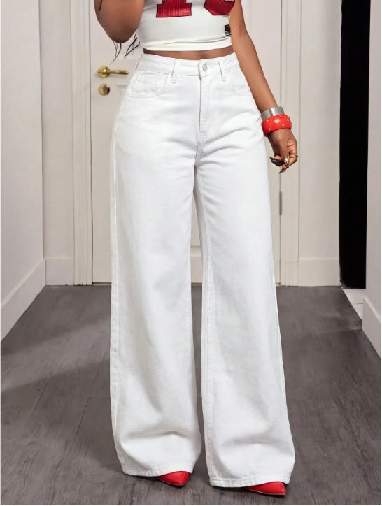 Snow White Wide Leg High Waist Jeans