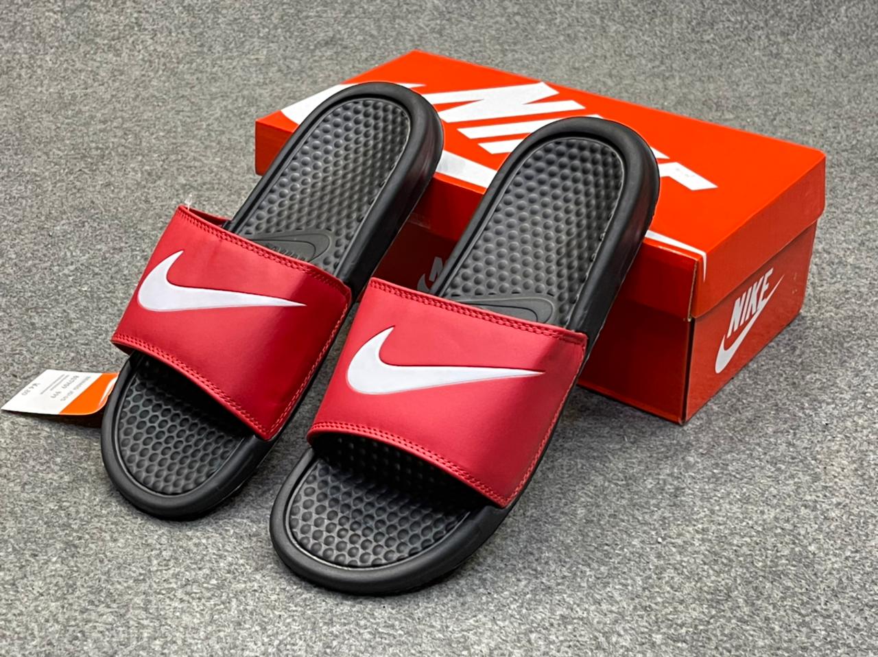 nike red colour slippers