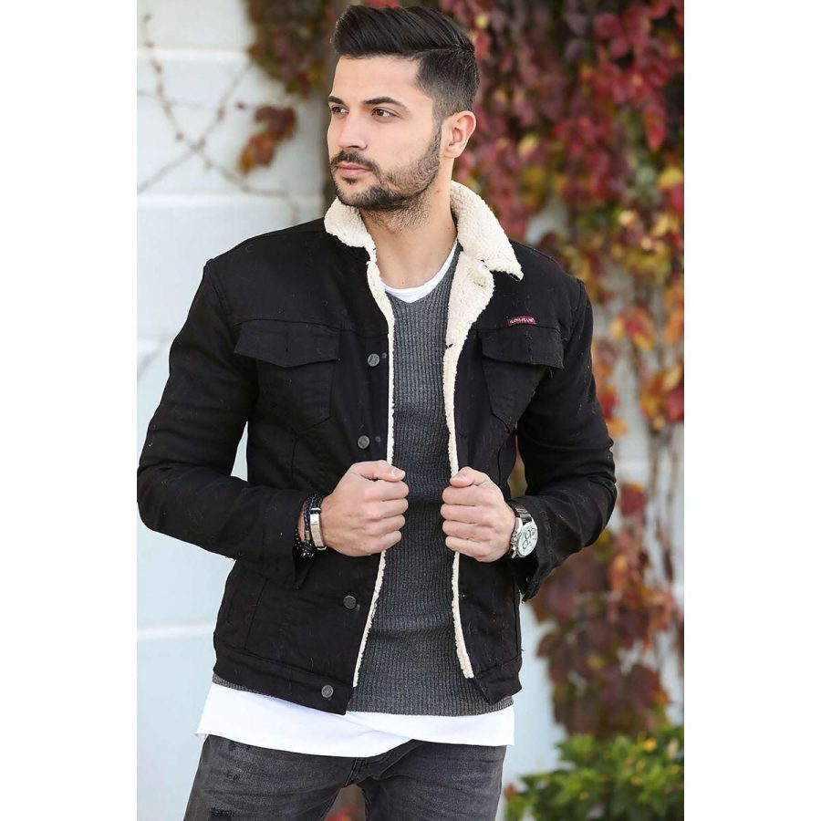 Denim Jacket Fluffy Inside Coat Black Denim Sherpa Jacket Jean
