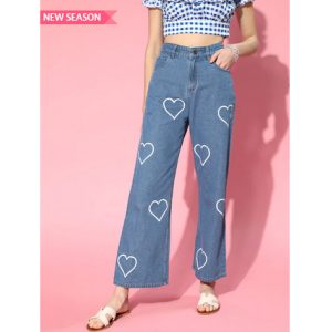 *New Arrival*Small Heart Printed Wide Leg High Waist Jeans