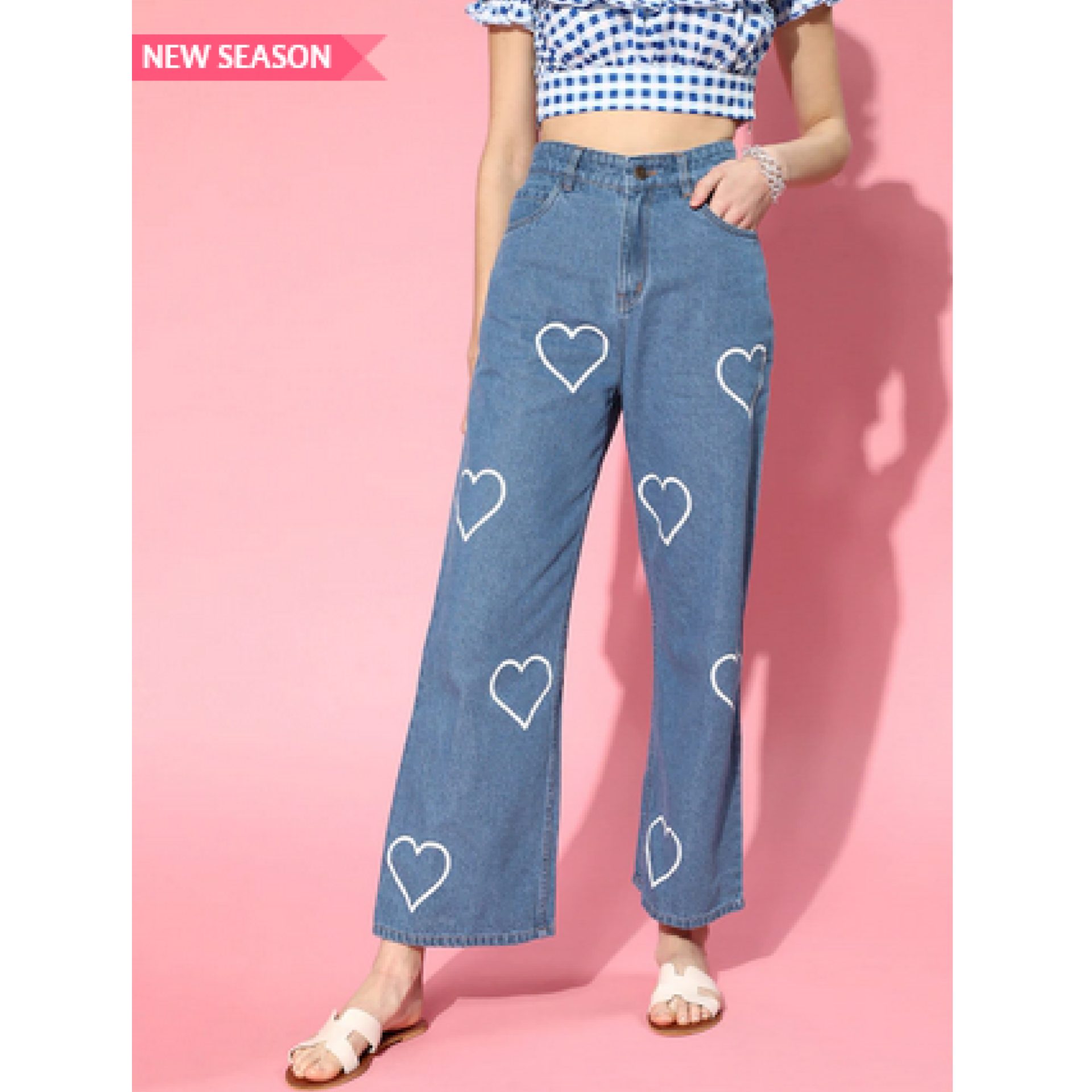 New Arrival* Pink Heart Printed Wide Leg High Waist Jeans – The Engineers  of Clothes