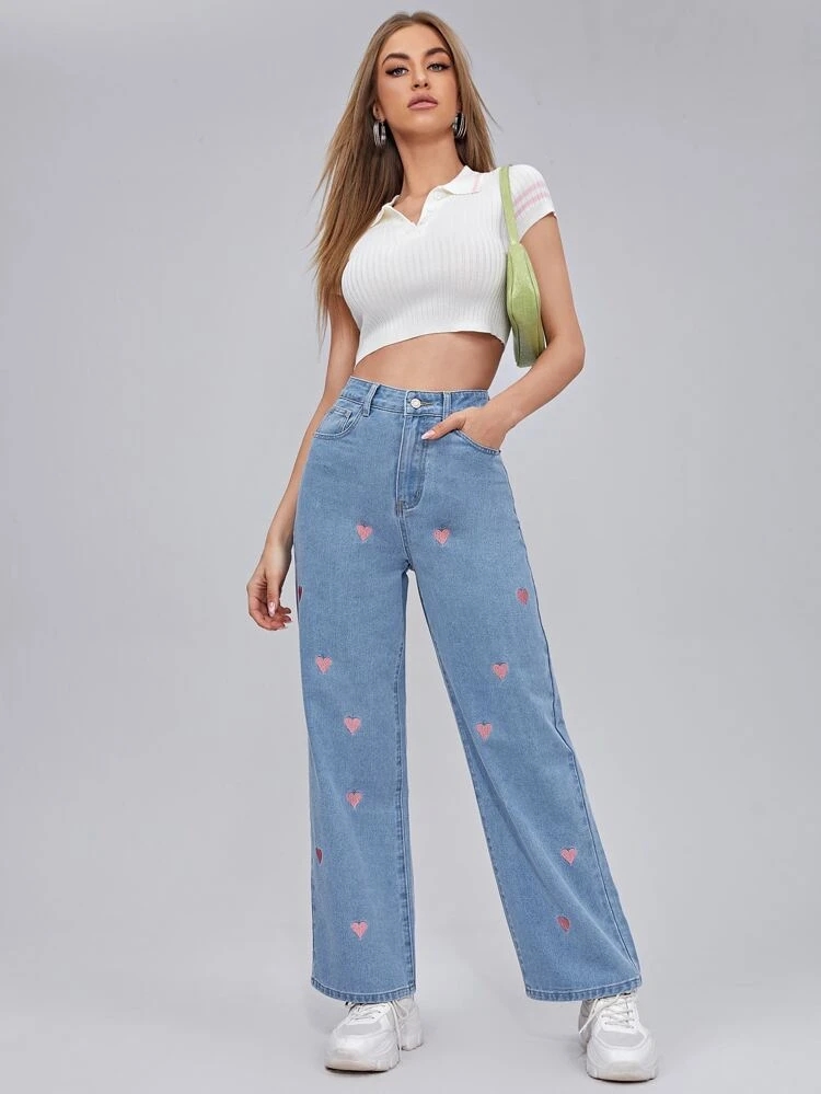 New Arrival* Pink Heart Printed Wide Leg High Waist Jeans – The Engineers  of Clothes