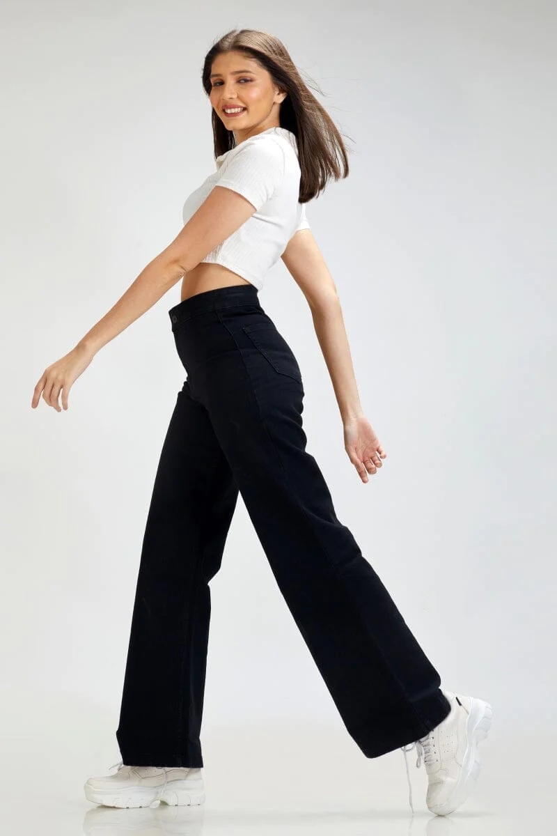 Plisse High Waisted Floor Length Extreme Wide Leg Trousers | boohoo DK